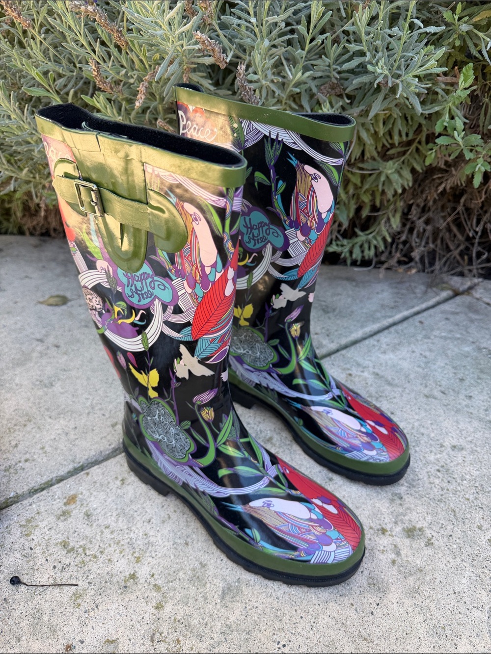 SAKS Sakroots Rhythem Boho Peace Nature Rubber Tall Rain Boots Women's Size 8
